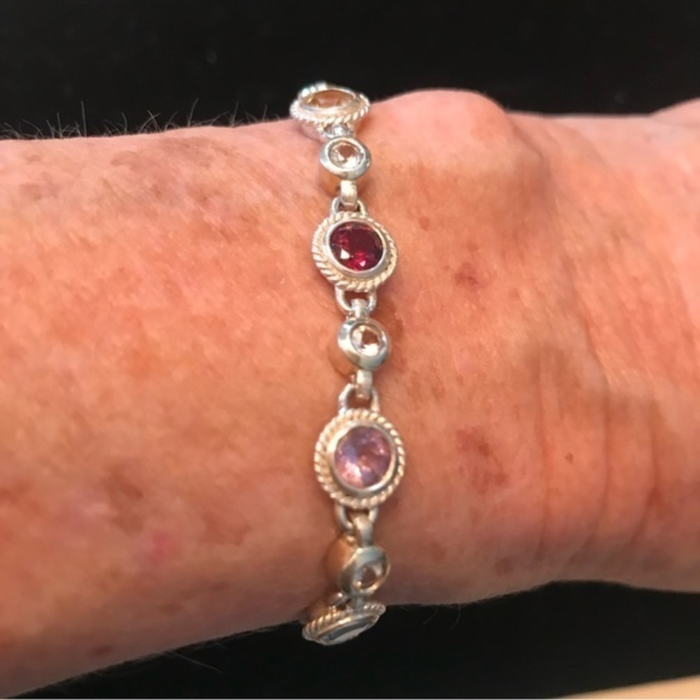 Sparkly Shiny Sterling Silver Multi Gem Bracelet 🎁💙💜💛💚🤍 - Picture 2 of 6